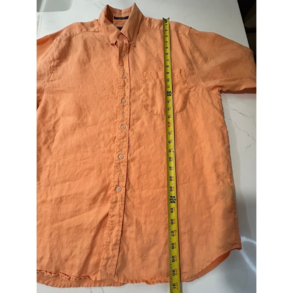 Alan Flusser Mens Linen Button Down Shirt Large Peach Orange Long Sleeve Pocket - Picture 7 of 8